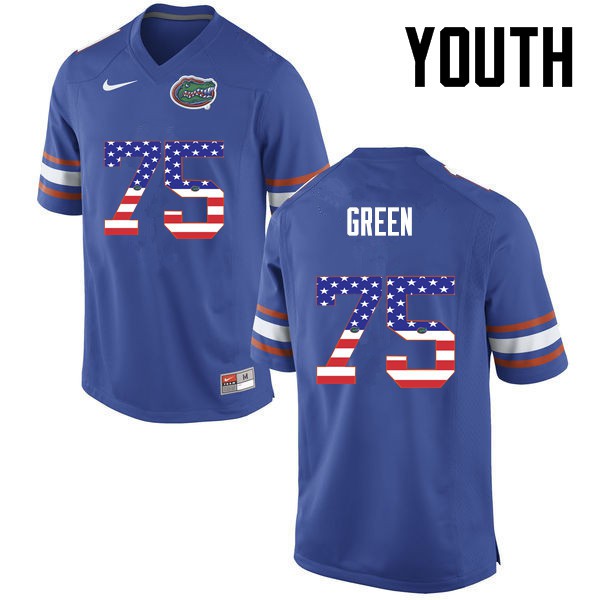 Florida Gators Youth #75 Chaz Green College Football Jersey USA Flag Fashion Blue